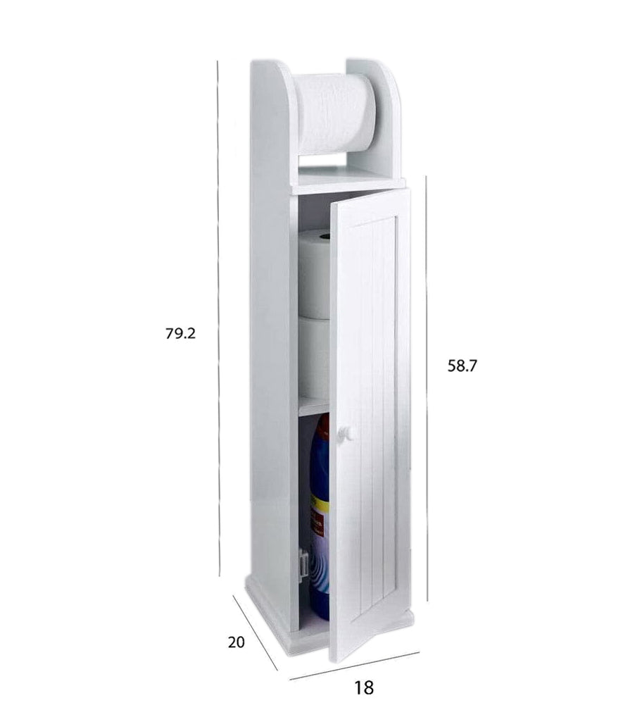 Haotian FRG135-W White Free Standing Wooden Bathroom Toilet Paper Roll Holder Storage Cabinet Holder Organizer Bath Toilet