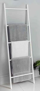 Homme Concept - White Towel Ladder with 5 Rungs Wooden Clothes Airer Bathroom Towel Hanger Decorative Freestanding Rack Towel Holder for Toilet Home Decor