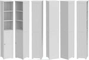 Homme Concept - White Tall Bathroom Cabinet, Narrow Bathroom Storage Cabinets Unit, Free Floor Standing Tallboy Cupboard, Slimline Multi-Purpose Organiser for Bathroom, Living Room, Kitchen, Hallway