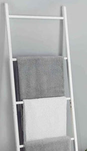 Homme Concept - White Towel Ladder with 5 Rungs Wooden Clothes Airer Bathroom Towel Hanger Decorative Freestanding Rack Towel Holder for Toilet Home Decor