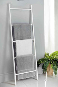 Homme Concept - White Towel Ladder with 5 Rungs Wooden Clothes Airer Bathroom Towel Hanger Decorative Freestanding Rack Towel Holder for Toilet Home Decor