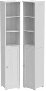 Homme Concept - White Tall Bathroom Cabinet, Narrow Bathroom Storage Cabinets Unit, Free Floor Standing Tallboy Cupboard, Slimline Multi-Purpose Organiser for Bathroom, Living Room, Kitchen, Hallway