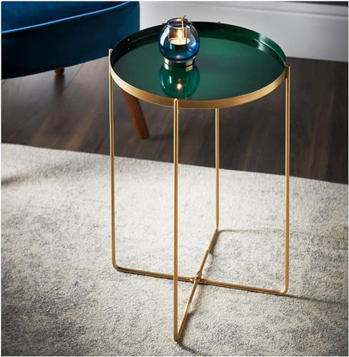 Homme Concept – Tray Top Round Side End Table, Nightstand, Black Metal Small Coffee Tables for Living Room Bedroom Office Small Space Home Décor.