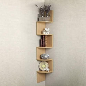 Homme Concept – 5 Tier Corner Shelf, Wall Mount Floating Shelves, Wall Shelves, Zig Zag Display Storage Organiser Shelving Unit, Bookcase Bookshelf for Living Room Bedroom Bathroom Home Office