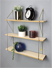 Load image into Gallery viewer, Modern 3 Tier Wooden Floating Shelves with Metal Wire Frame, Wall Mounted Wire Shelves, Decorative Hanging Shelves, Shelving unit for storage, Industrial Display Wall Shelf for Living Room home décor