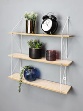 Load image into Gallery viewer, Modern 3 Tier Wooden Floating Shelves with Metal Wire Frame, Wall Mounted Wire Shelves, Decorative Hanging Shelves, Shelving unit for storage, Industrial Display Wall Shelf for Living Room home décor