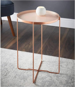 Homme Concept – Tray Top Round Side End Table, Nightstand, Black Metal Small Coffee Tables for Living Room Bedroom Office Small Space Home Décor.