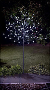 Homme Concept - Solar Powered LED Tree with Metal base and pegs, Artificial Trees Outdoor, Solar Garden Ornaments, Solar lights Outdoor, Garden Decoration Pathway Lights.