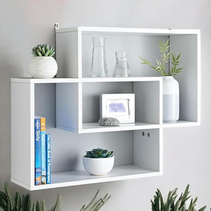 Homme Concept - Multi Compartment Space Saving Floating Display Shelves Storage Shelf Organiser Unit Home Decor Bookshelf for Living Room, Bedroom, Home Office