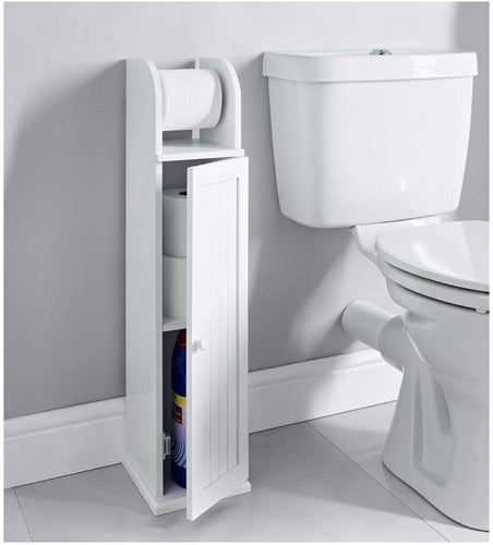 White Wood Free Standing Toilet Paper Roll Holder